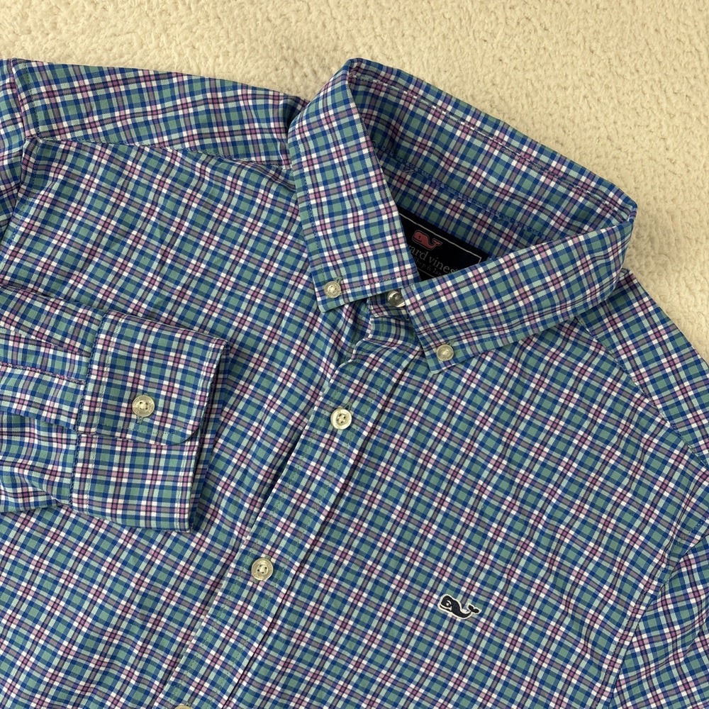 VINEYARD VINES Mens Long Sleeve Performance Shirt Medium Plaid Stripe Button EUC